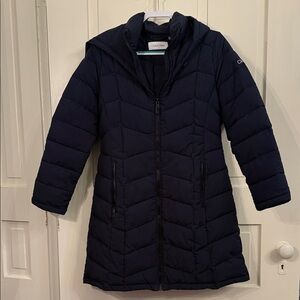 Calvin Klein Dark Blue Quilted Coat with removable hood